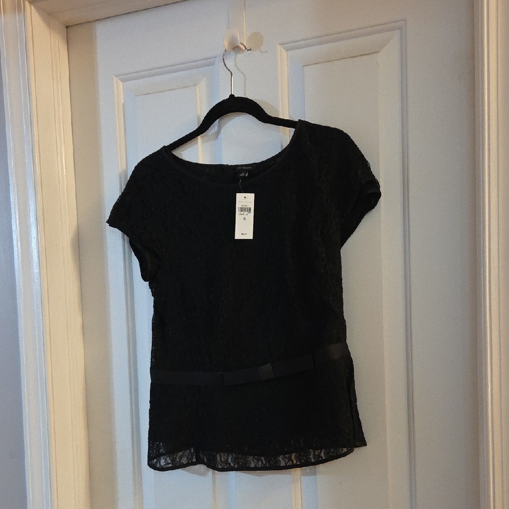 Ann Taylor Elegant Black Lace Top With Bow On Front 6